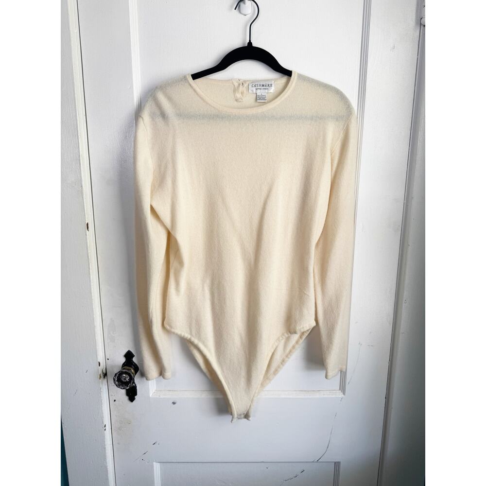 Vintage VTG 100% Cashmere Bodysuit Long Sleeves Scoop Neck Soft Fitted Large L